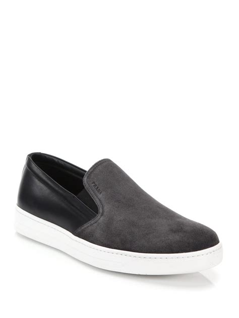 prada men's suede sneakers|prada suede slip on sneakers.